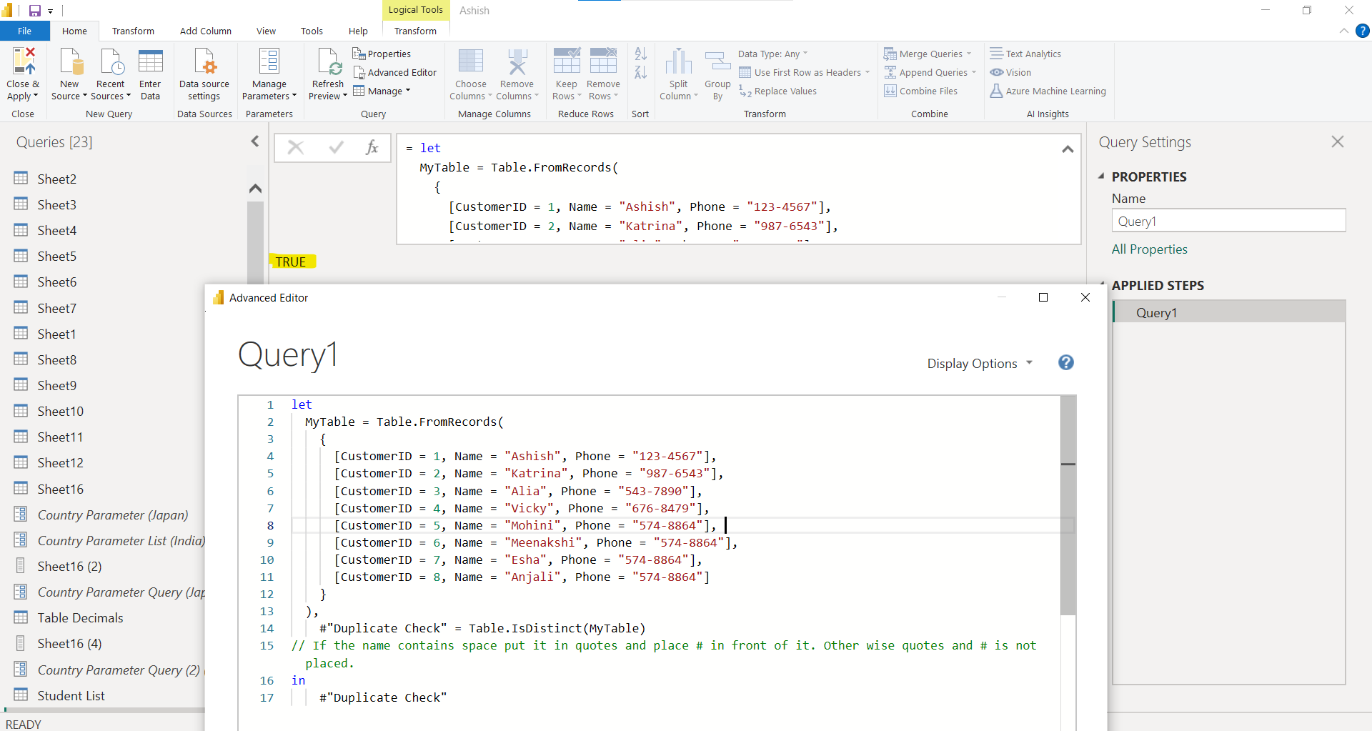 Table.IsDistinct function in Power Query Table.IsDistinct function in Power Query
