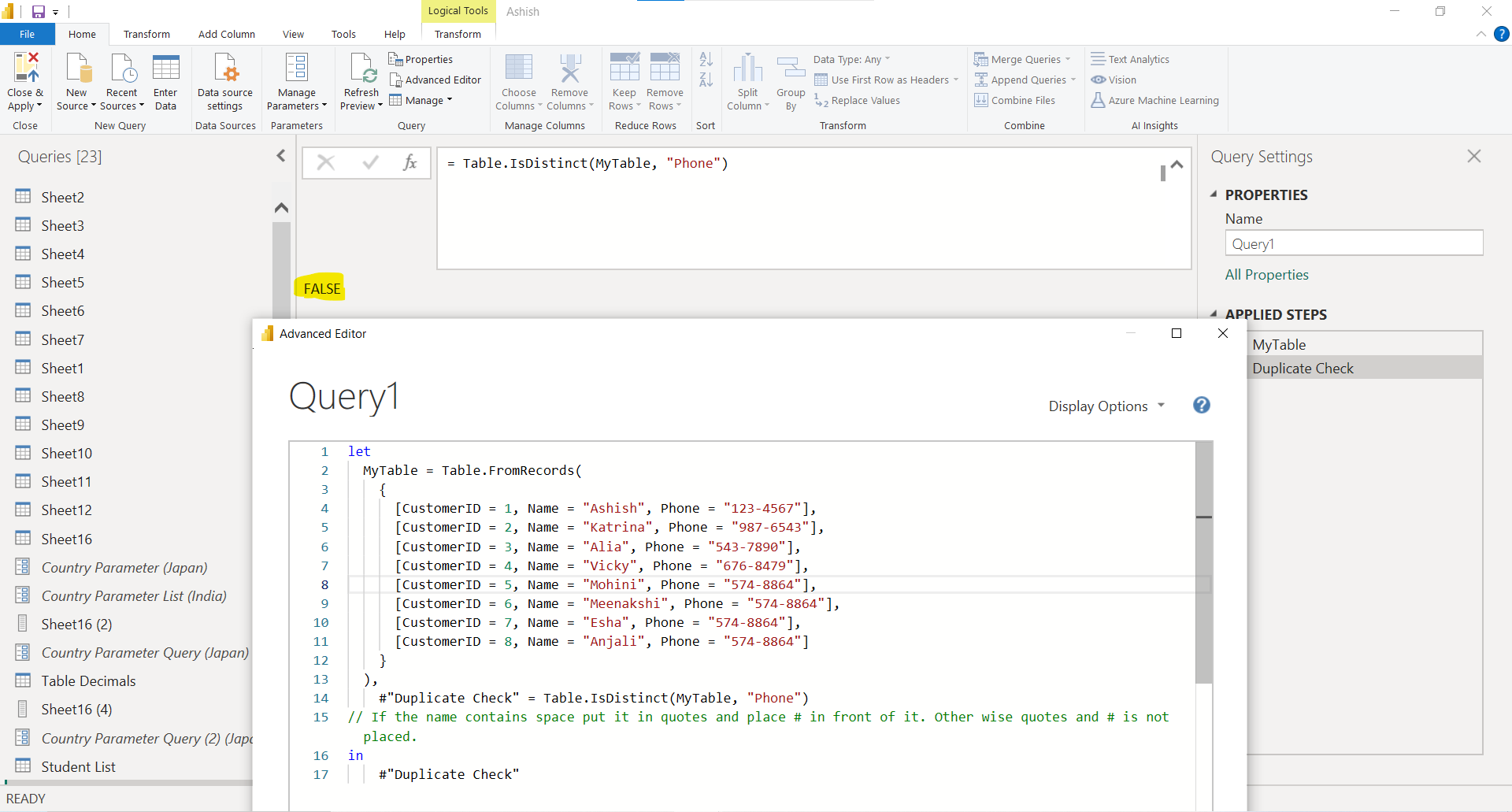 Table.IsDistinct function in Power Query Table.IsDistinct function in Power Query
