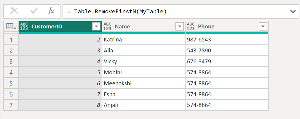 Table.RemoveFirstN function in Power Query Table.RemoveFirstN function in Power Query