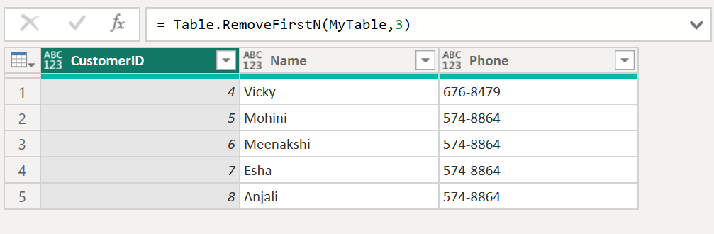 Table.RemoveFirstN function in Power Query Table.RemoveFirstN function in Power Query