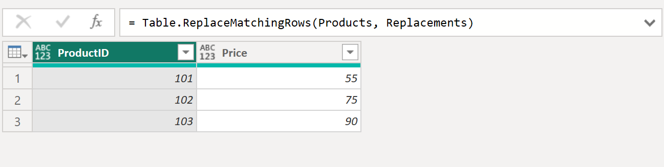 Table.ReplaceMatchingRows function in Power Query