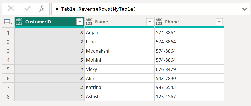 Table.ReverseRows function in Power Query Table.ReverseRows function in Power Query