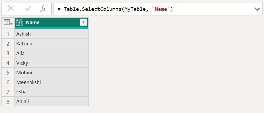 Table.SelectColumns function in Power Query Table.SelectColumns function in Power Query