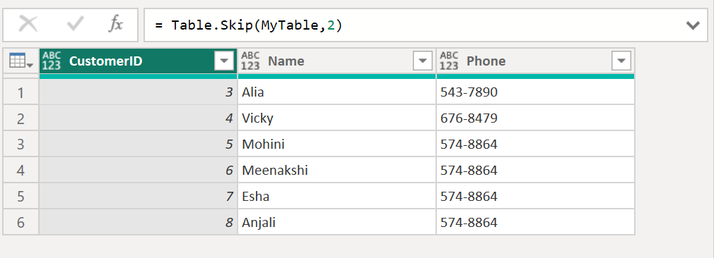 Table.Skip function in Power Query Table.Skip function in Power Query