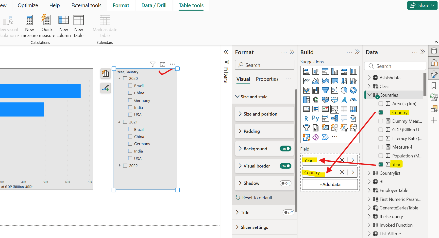 Add multiple fields to a hierarchy slicer in Power BI