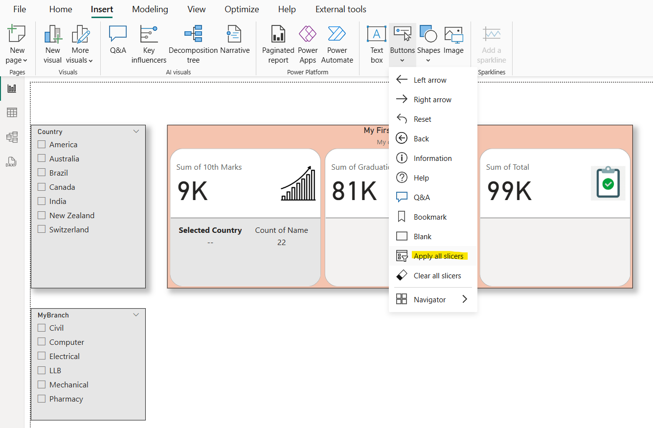 Apply all Slicer & Clear all slicer button in the Power BI