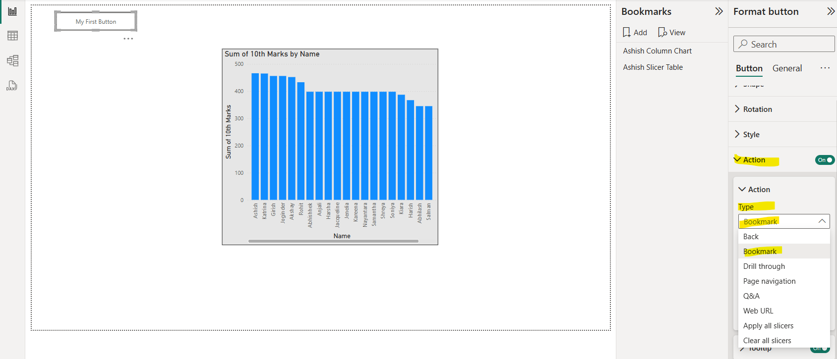 Assign Bookmarks in Power BI