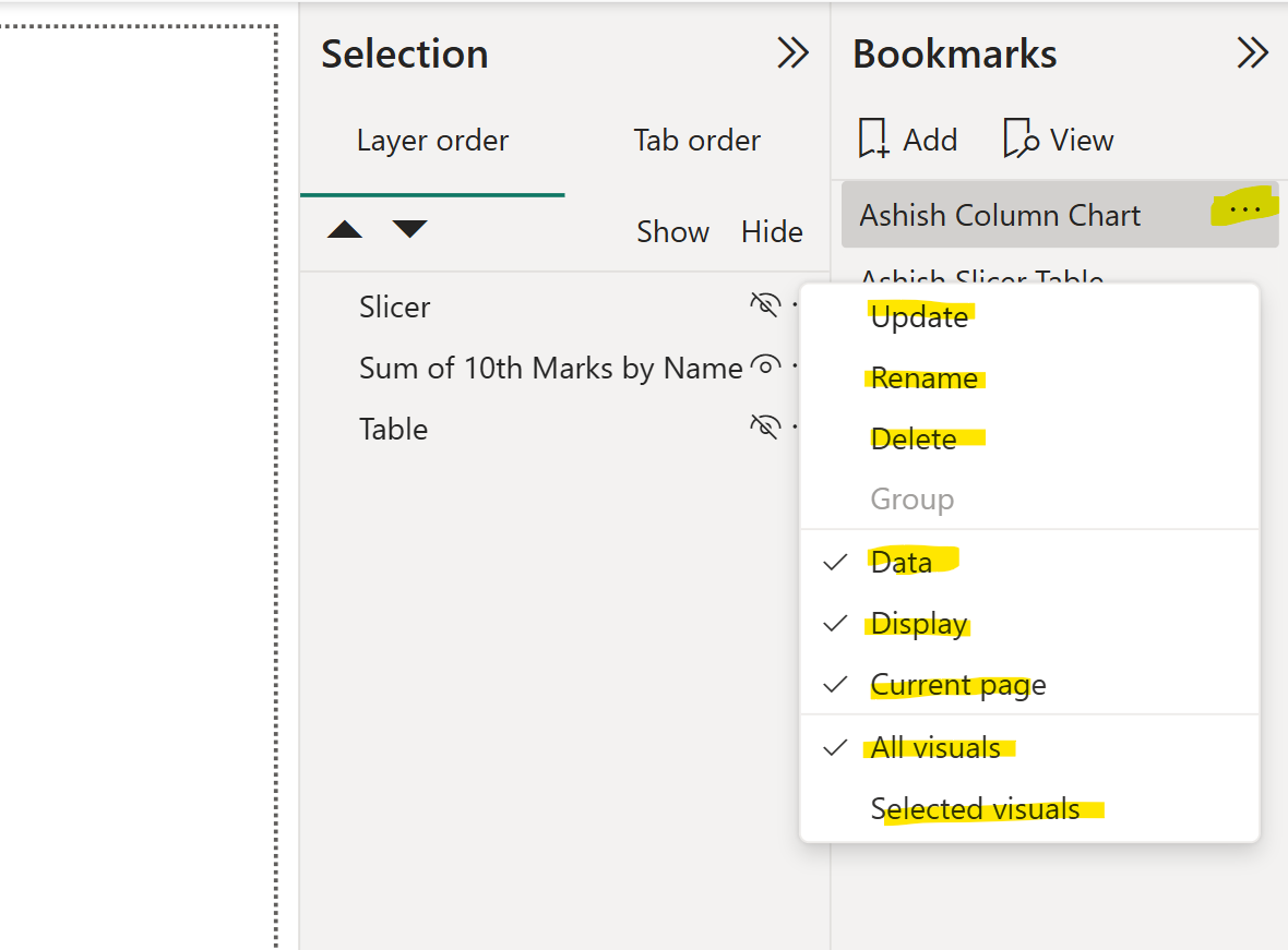 Bookmarks in Power BI
