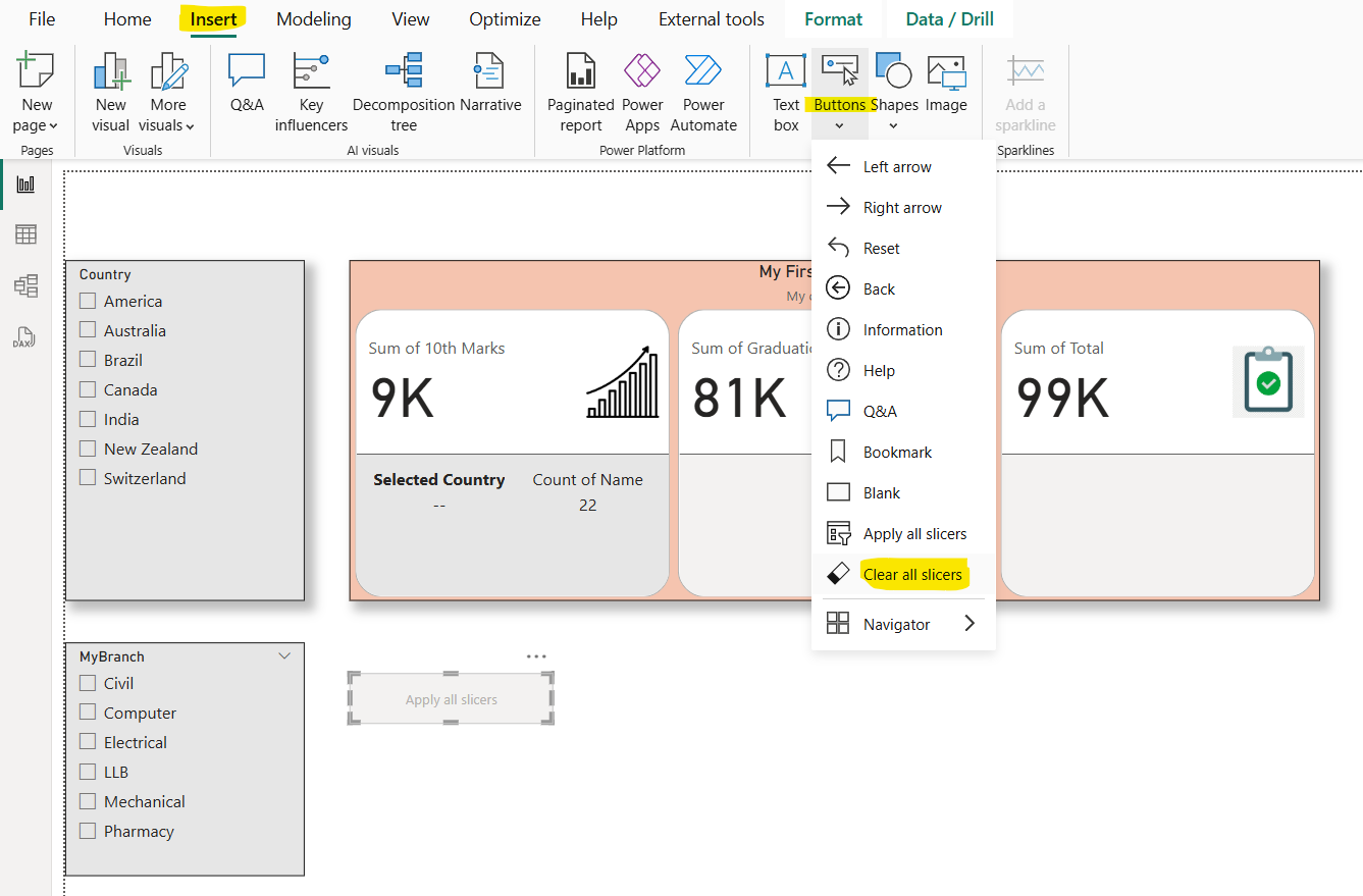Apply all Slicer & Clear all slicer button in the Power BI
