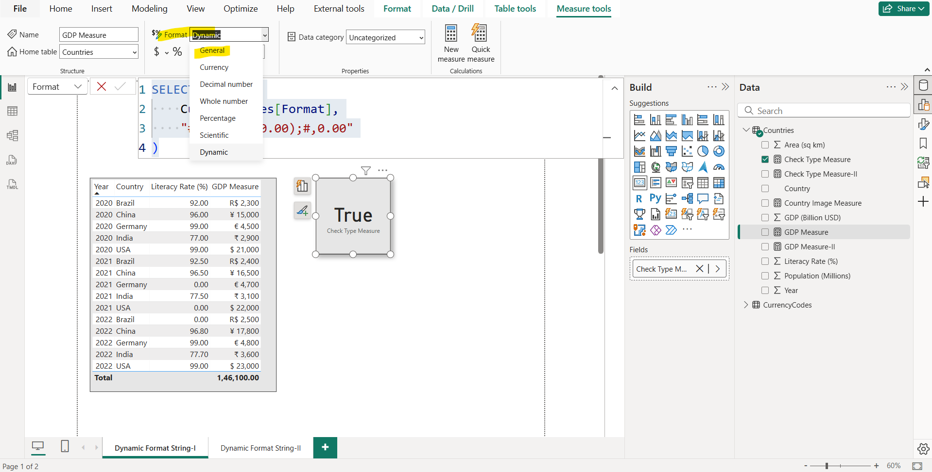 Dynamic format string for measures in Power BI
