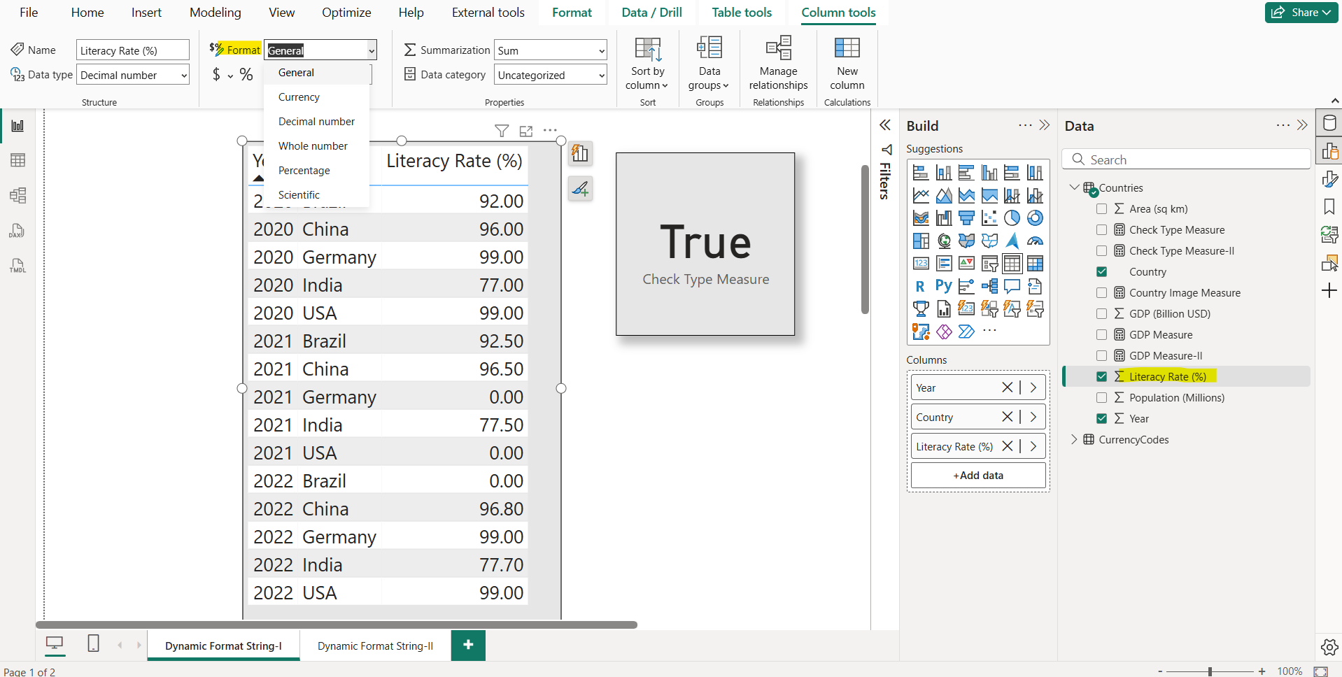 Dynamic format string for measures in Power BI