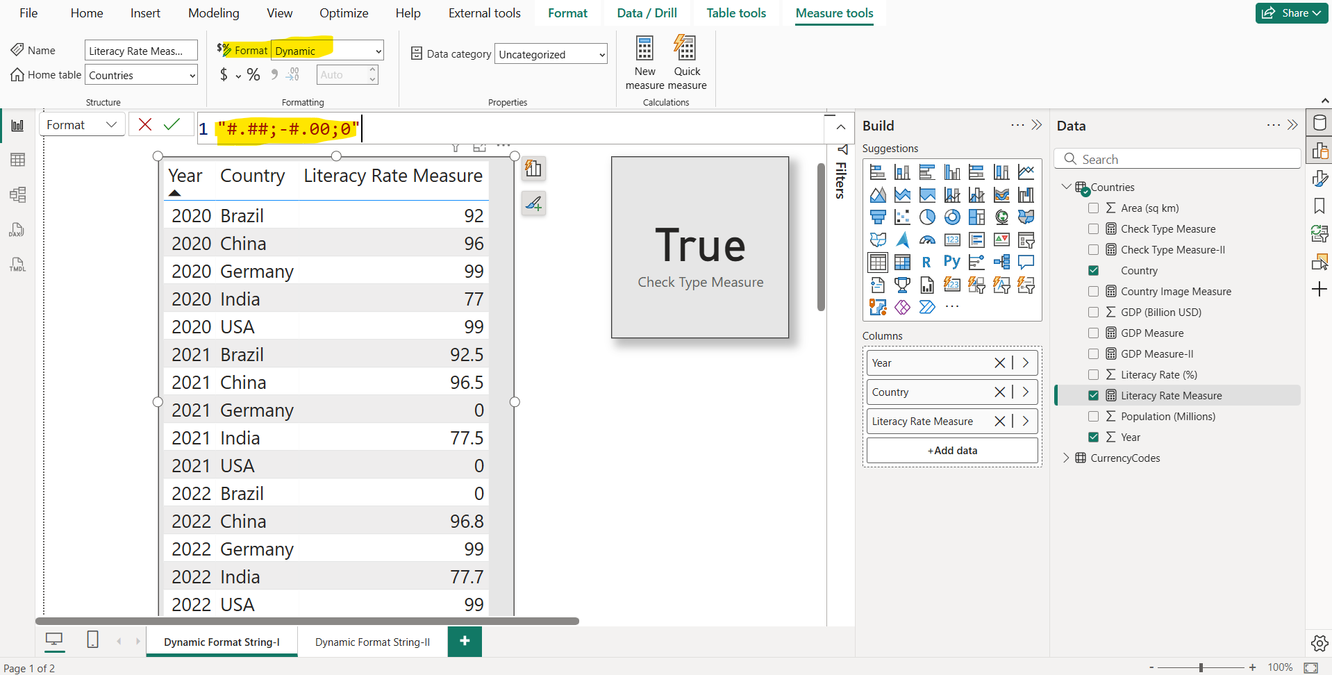 Dynamic format string for measures in Power BI