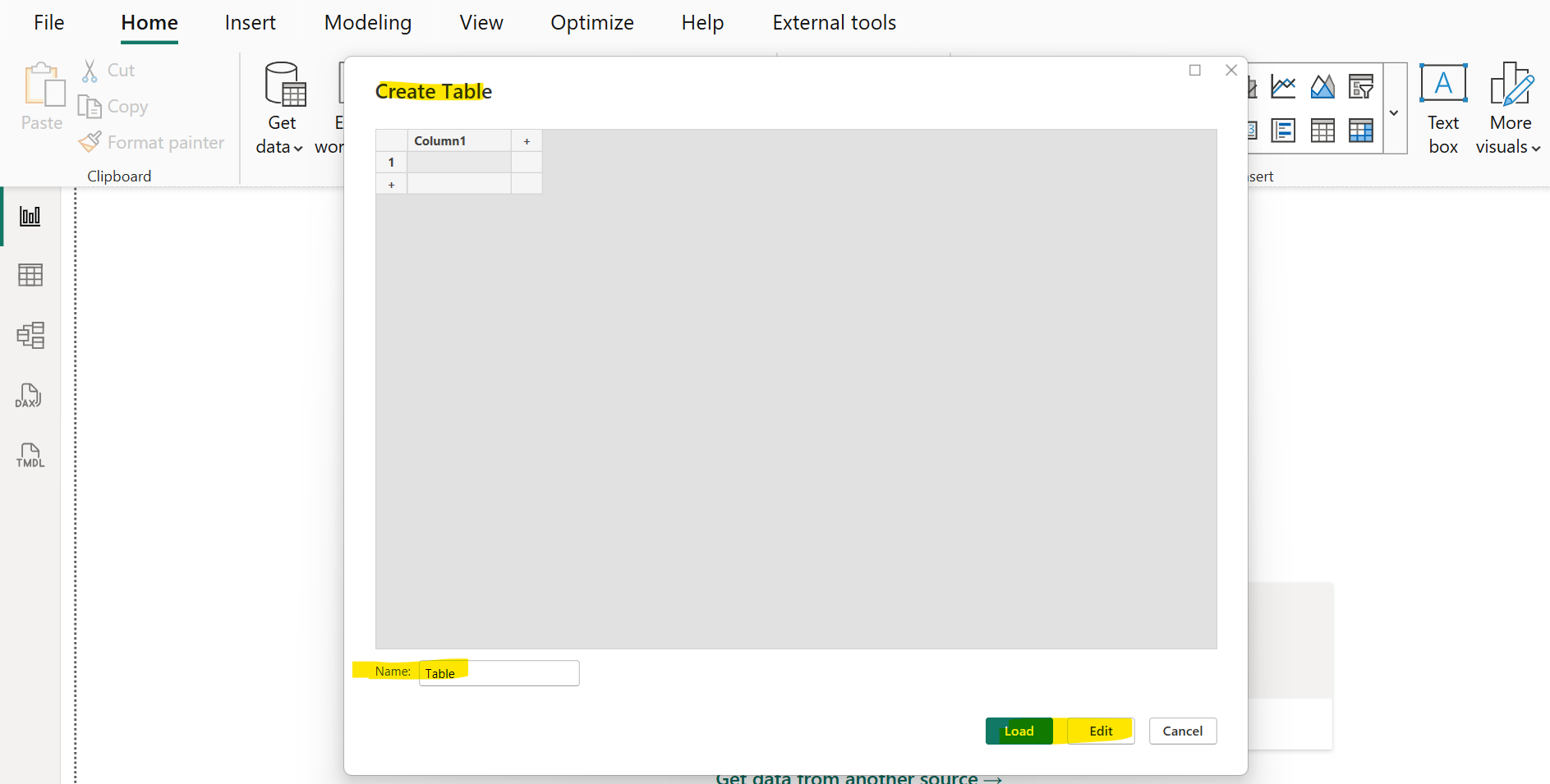 Enter data in Power BI