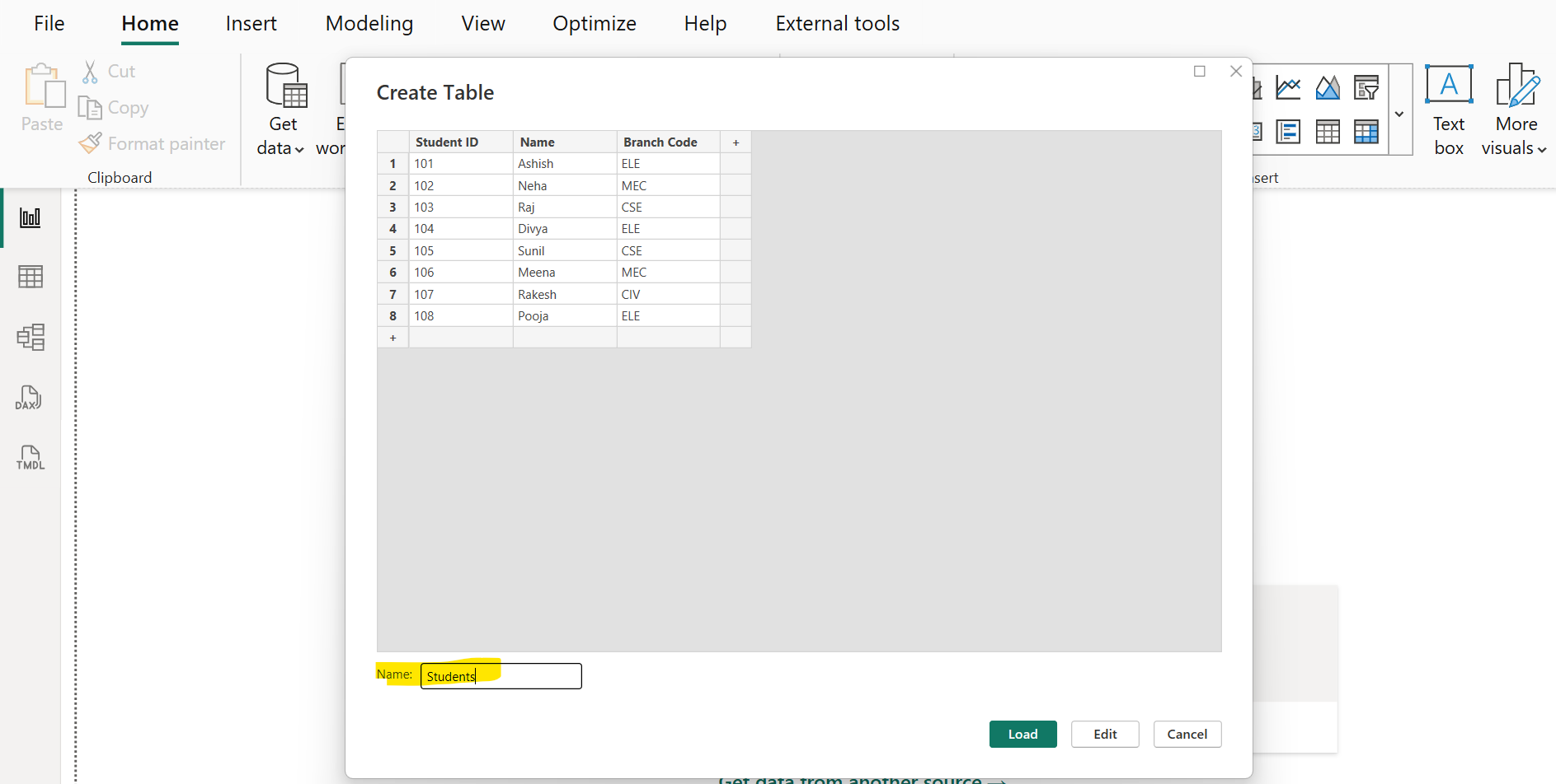 Enter data in Power BI
