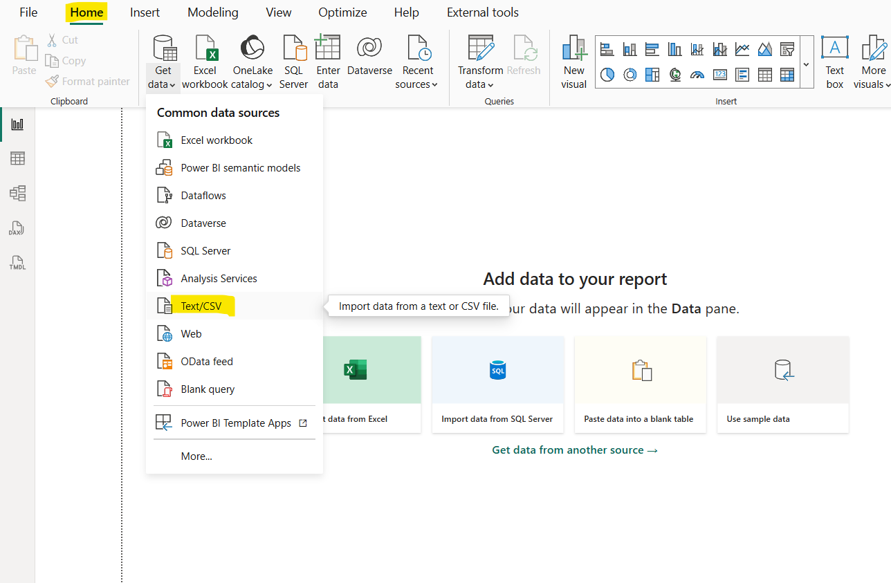 Get data from CSV file in Power BI