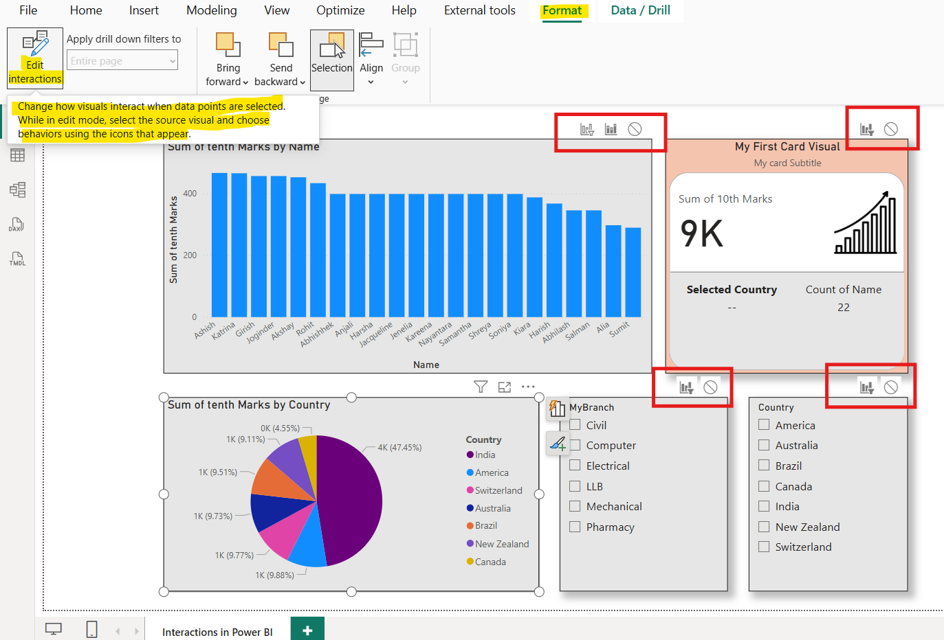 Interactions in Power BI