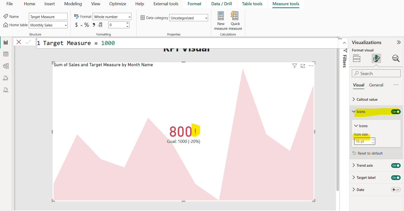 KPI visual in Power BI