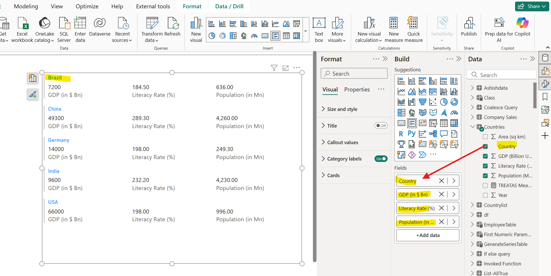 Multi-row Card visualization in Power BI