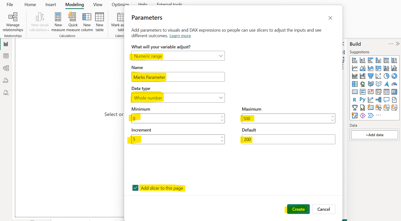 Numeric range parameters in Power BI