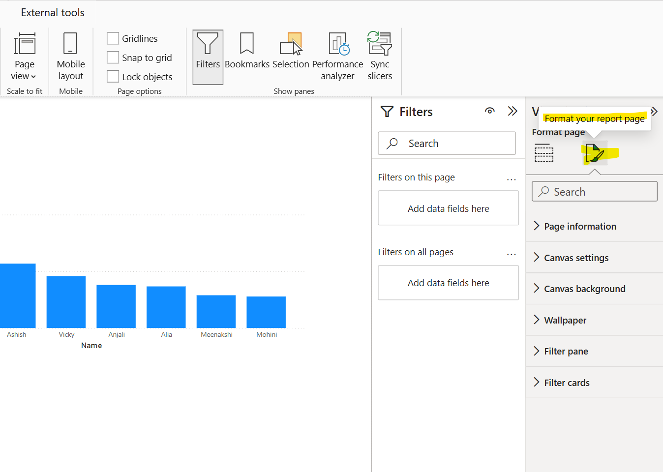 Report Page in Power BI Report Page in Power BI