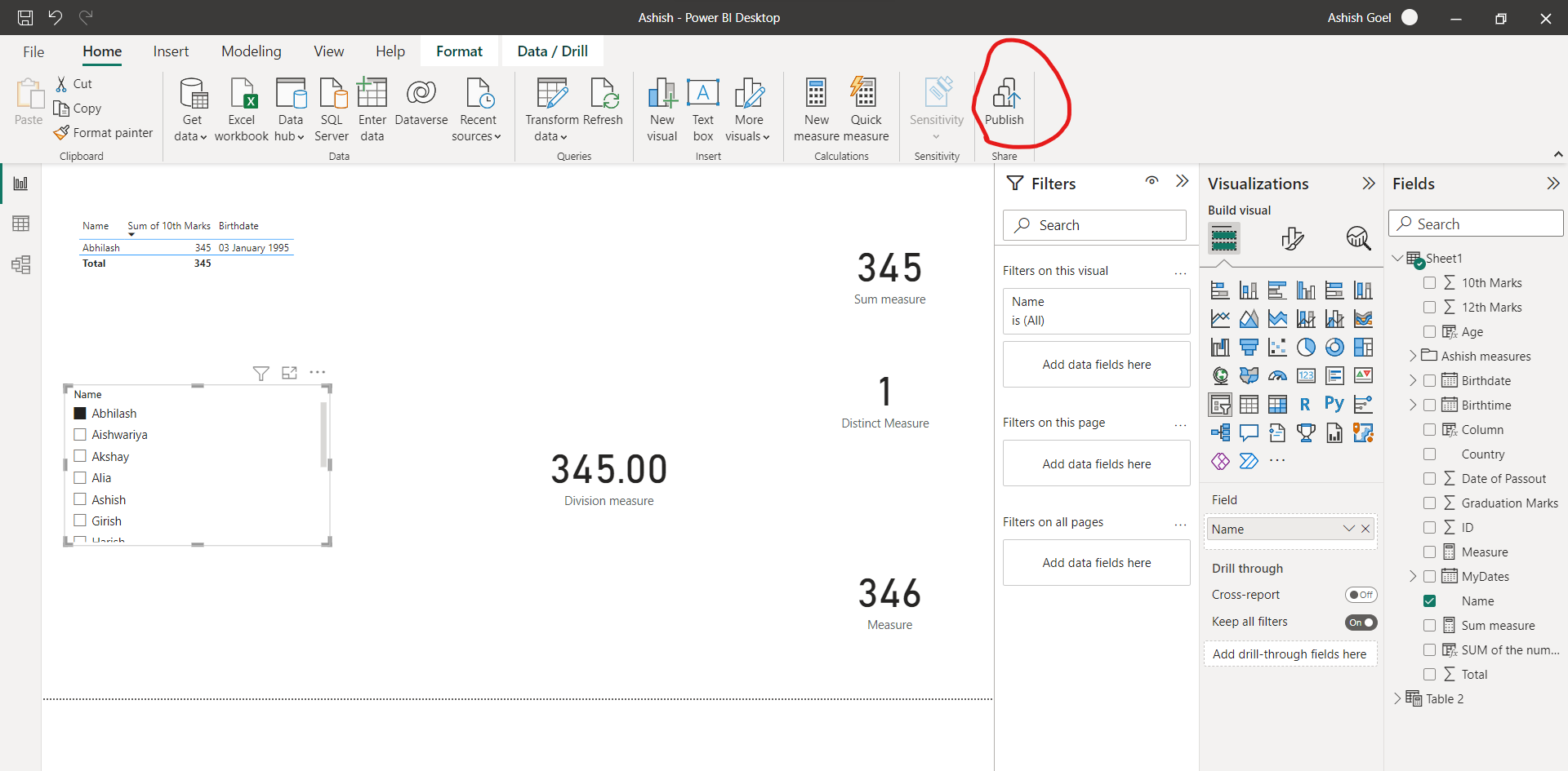Publish report to Power BI service