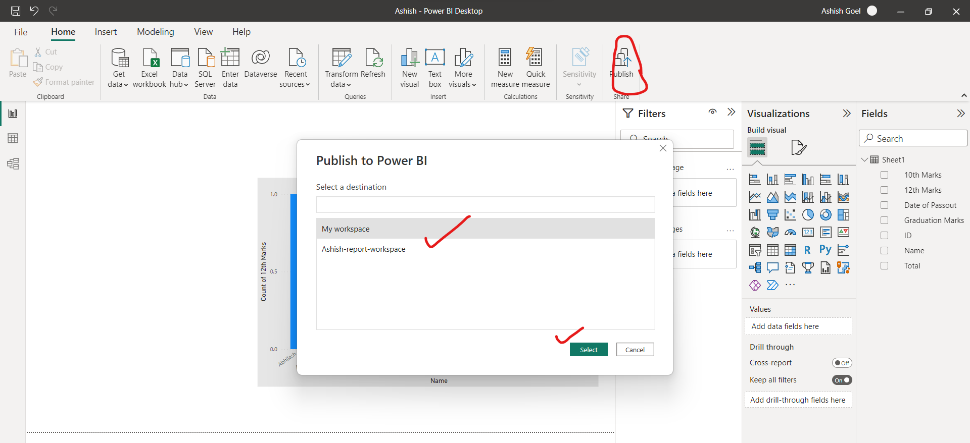 Publish report to Power BI service