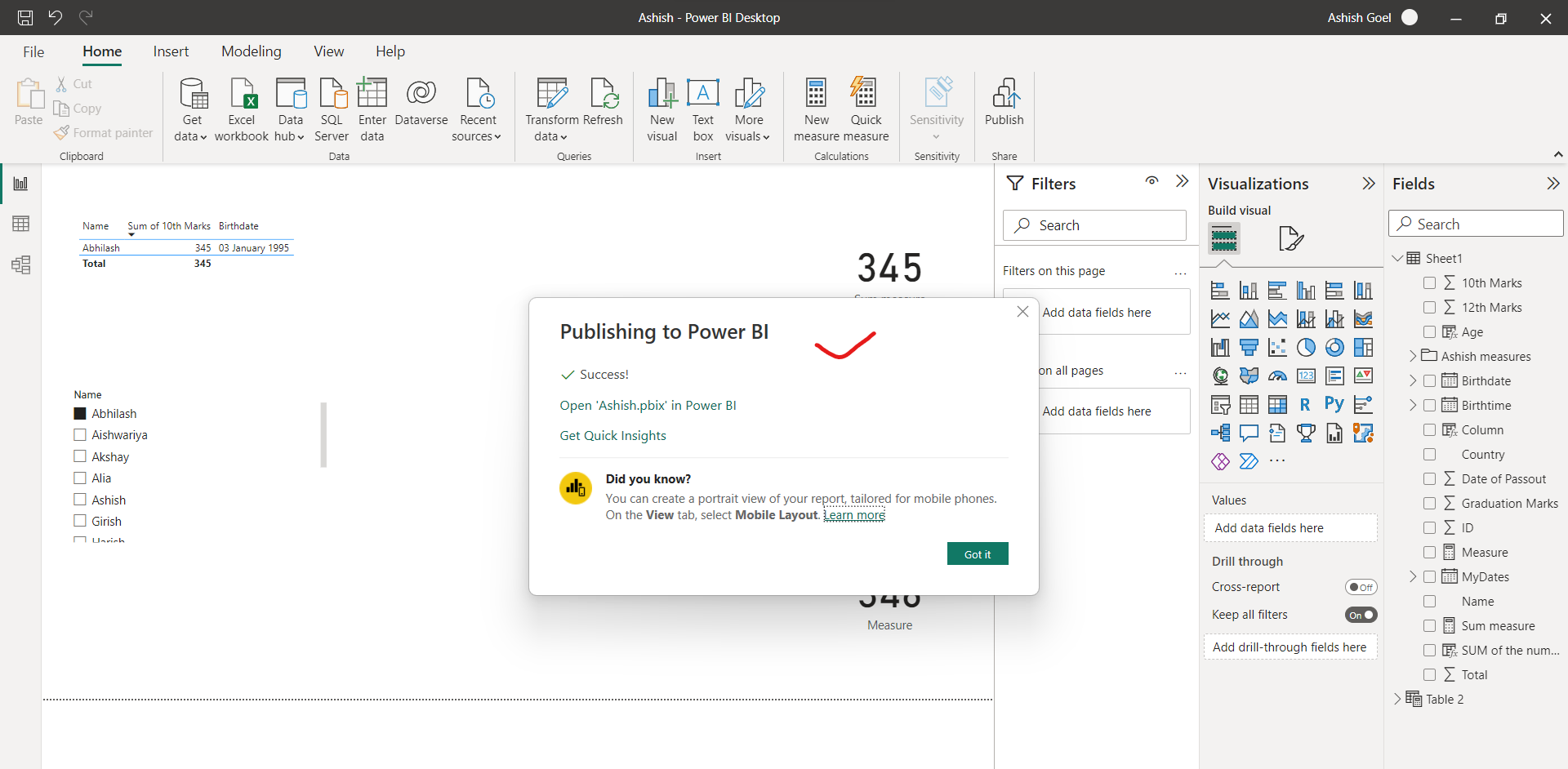 Publish report to Power BI service