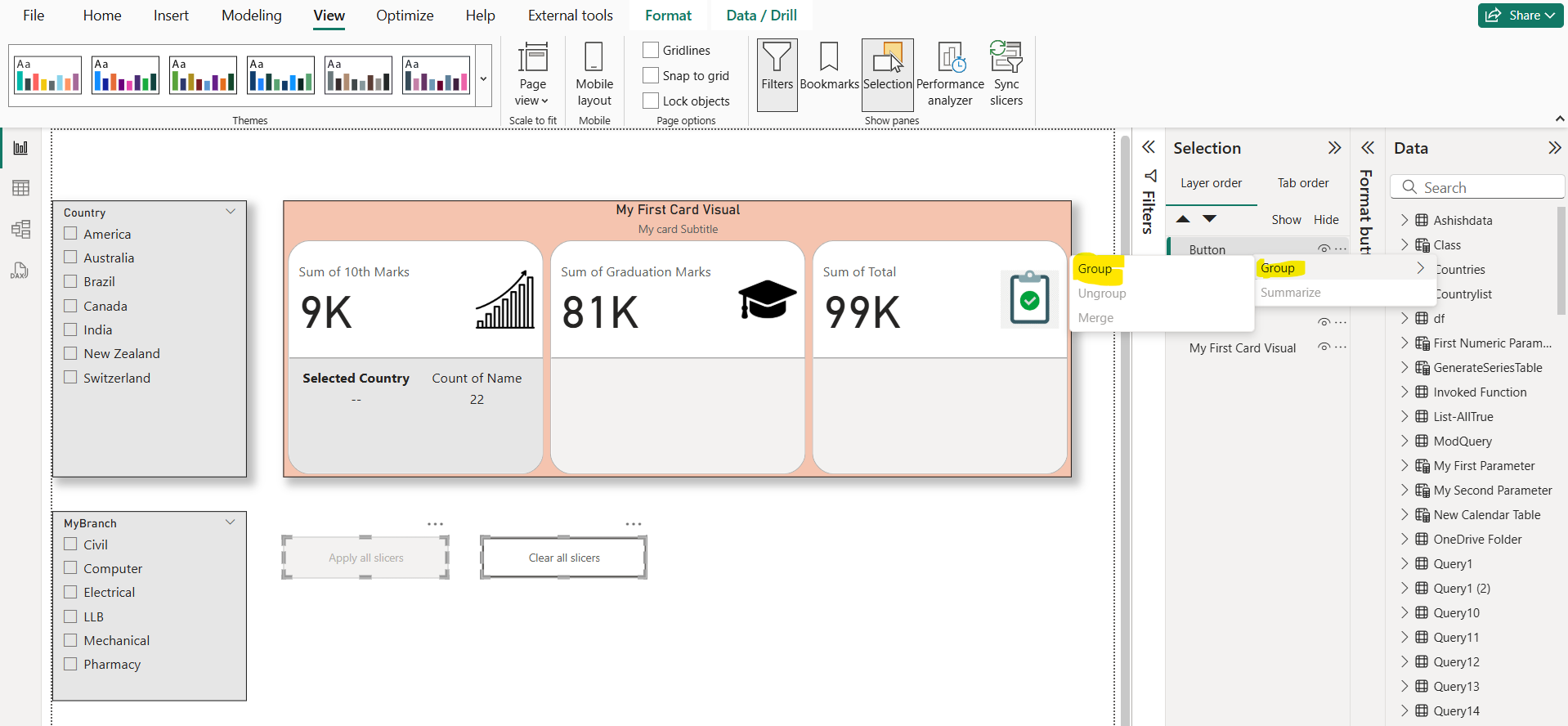 Selection pane in Power BI