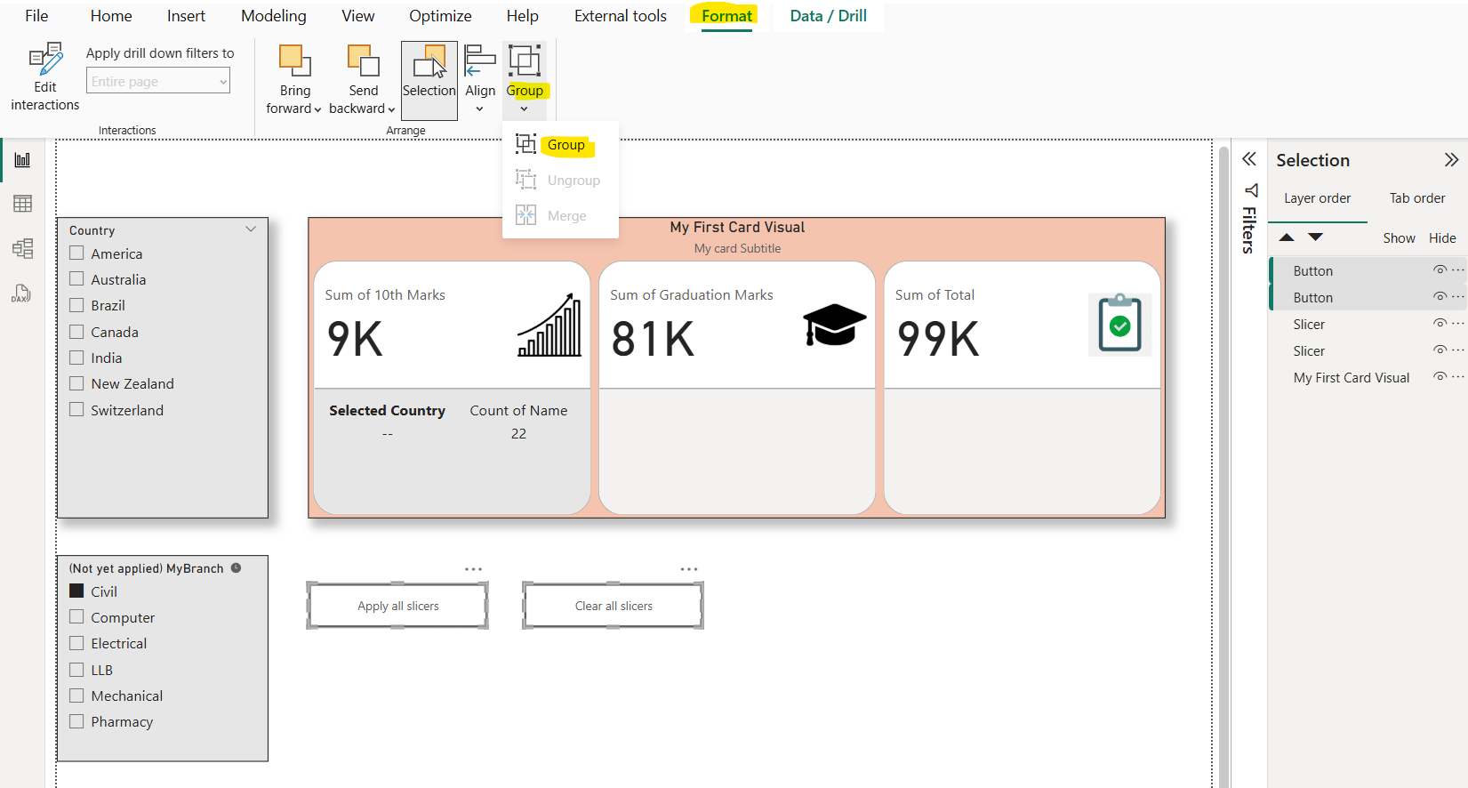 Selection pane in Power BI