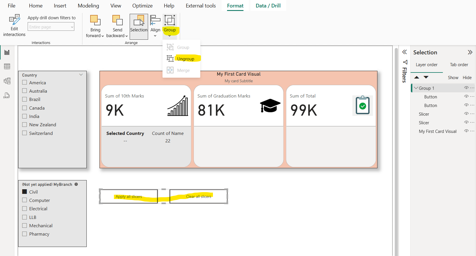 Selection pane in Power BI