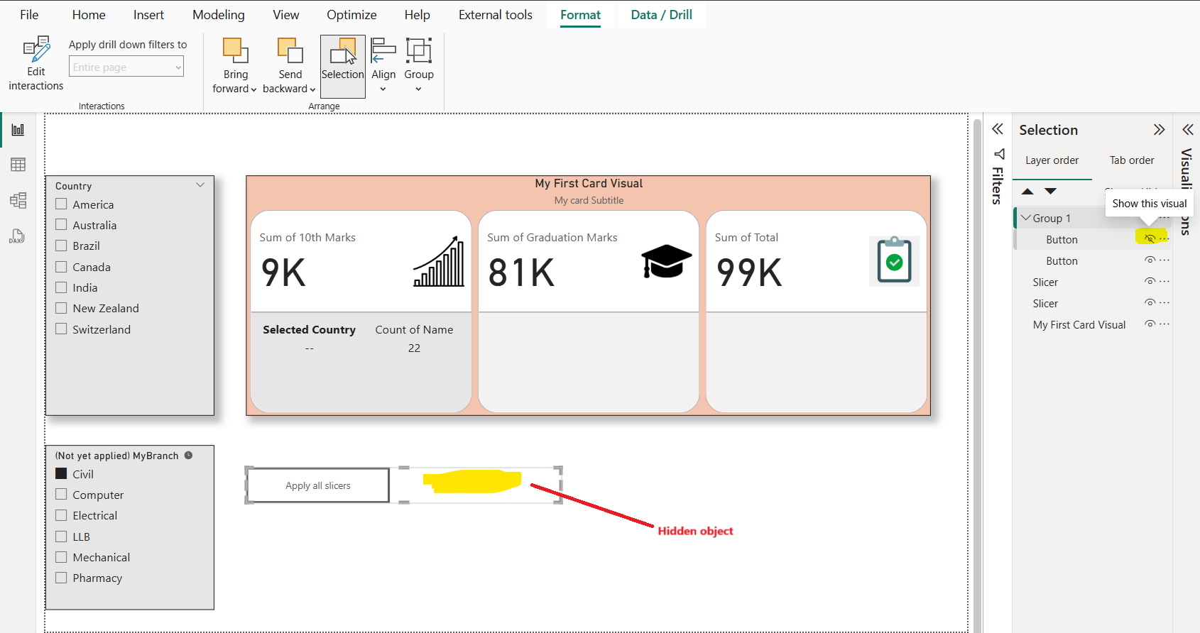 Selection pane in Power BI