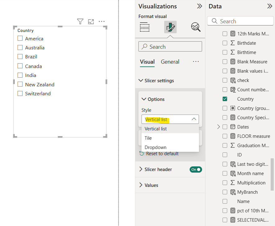 Slicer visual in Power BI