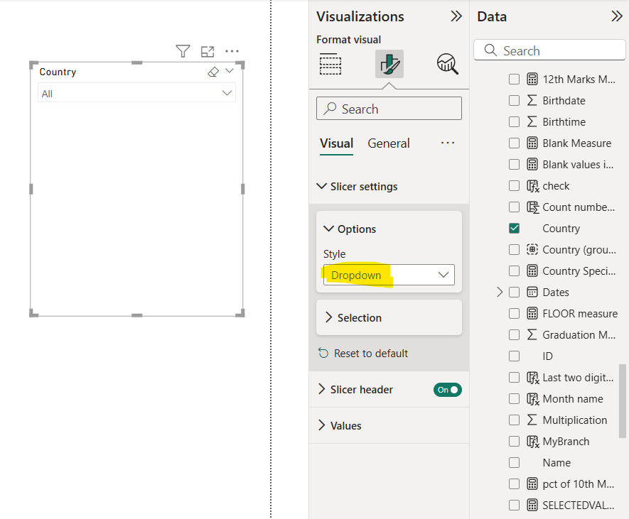 Slicer visual in Power BI