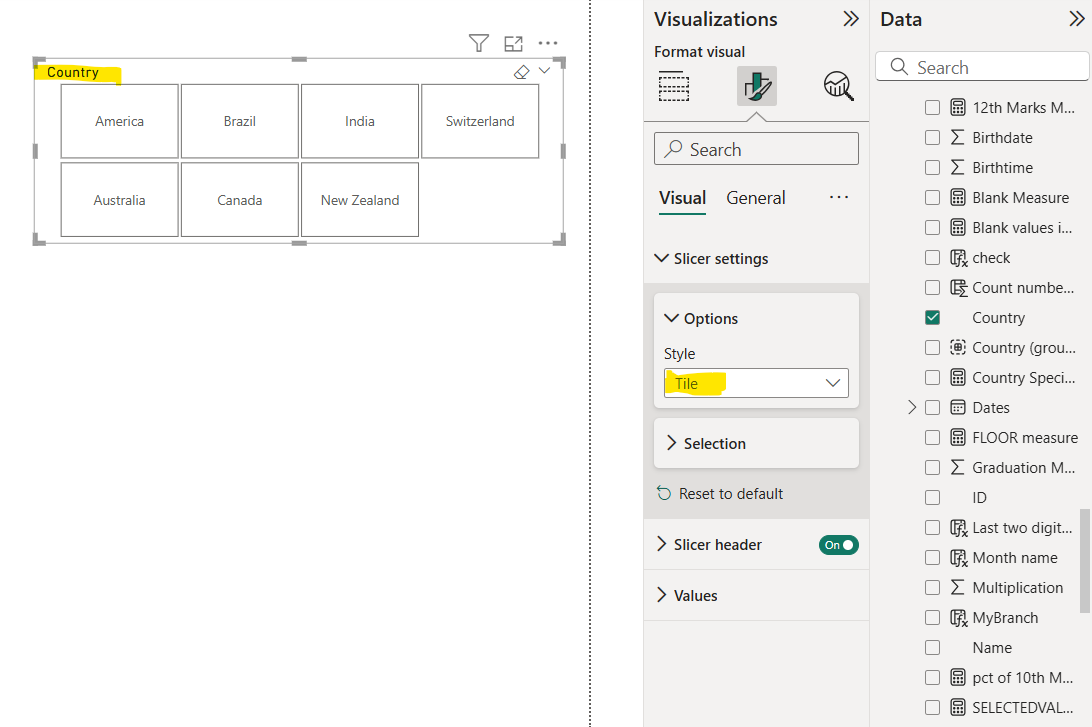 Slicer visual in Power BI