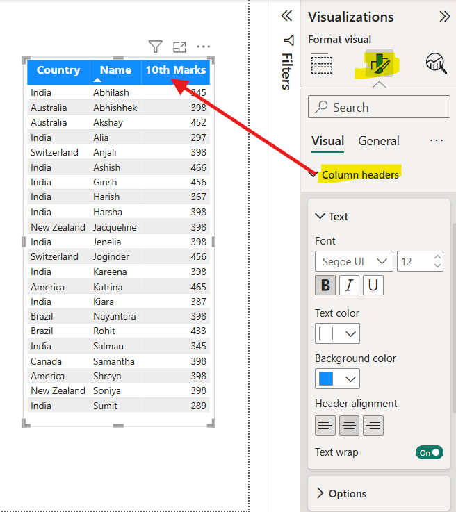 Table Visual in Power BI