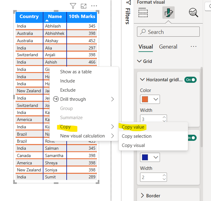 Table Visual in Power BI