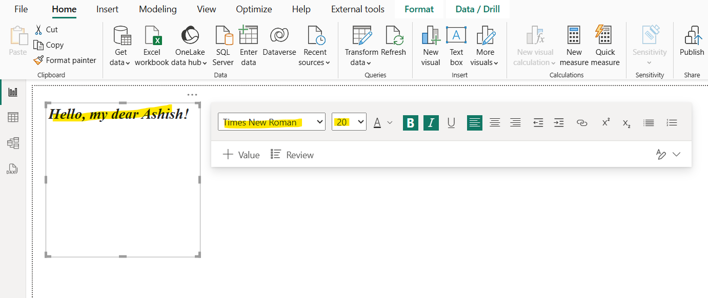 Text box in Power BI