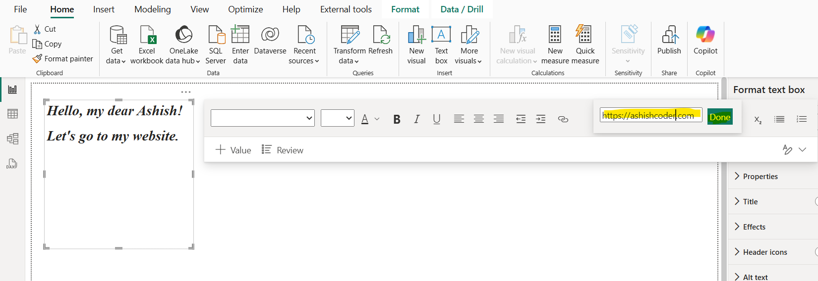 Text box in Power BI