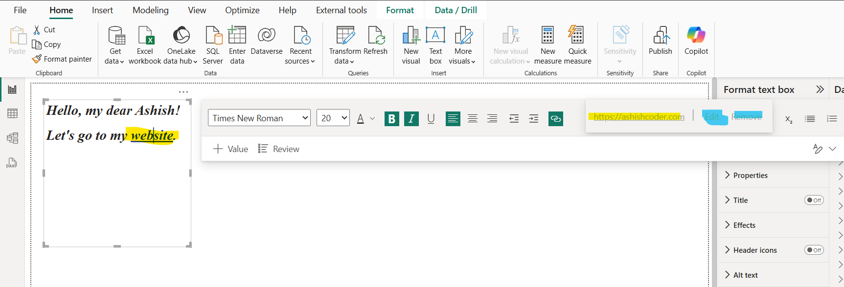 Text box in Power BI