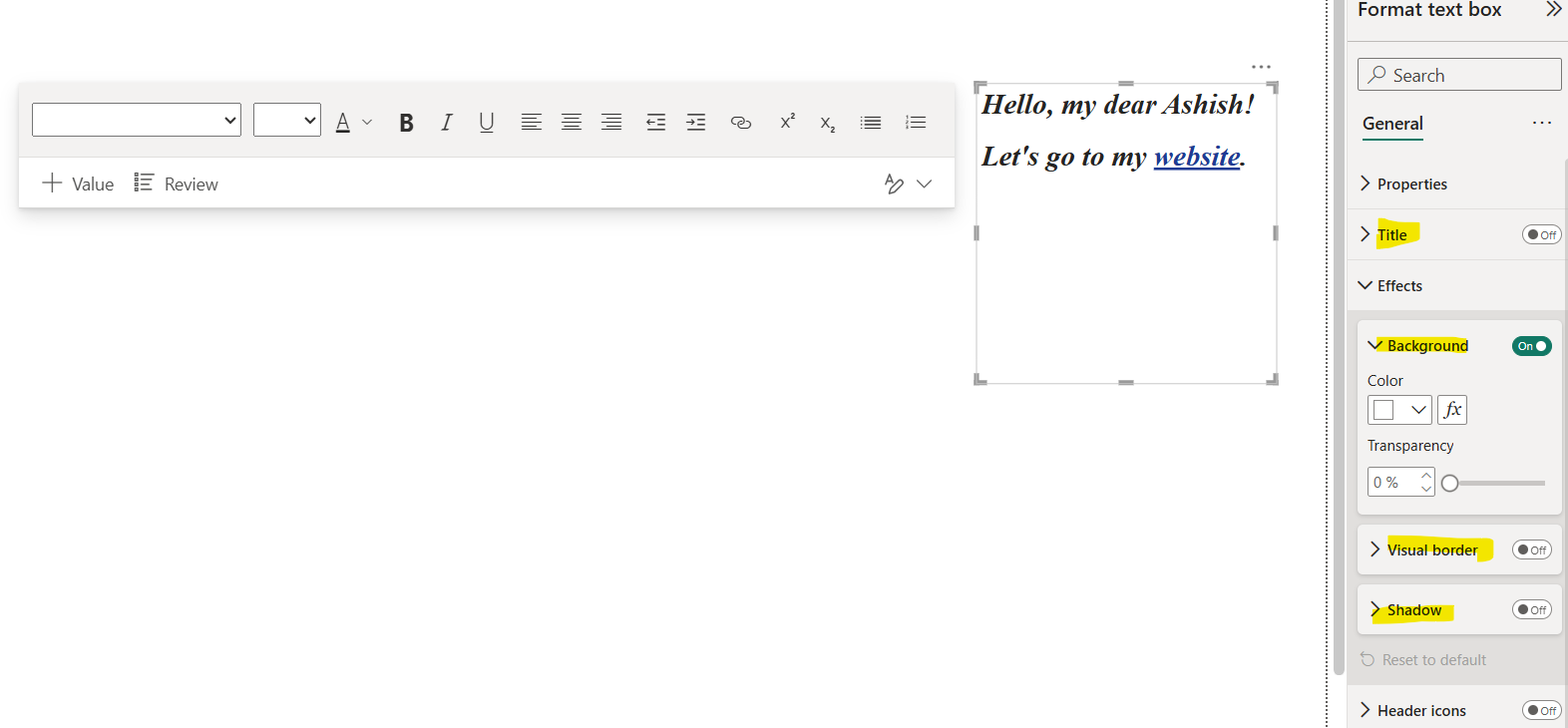 Text box in Power BI