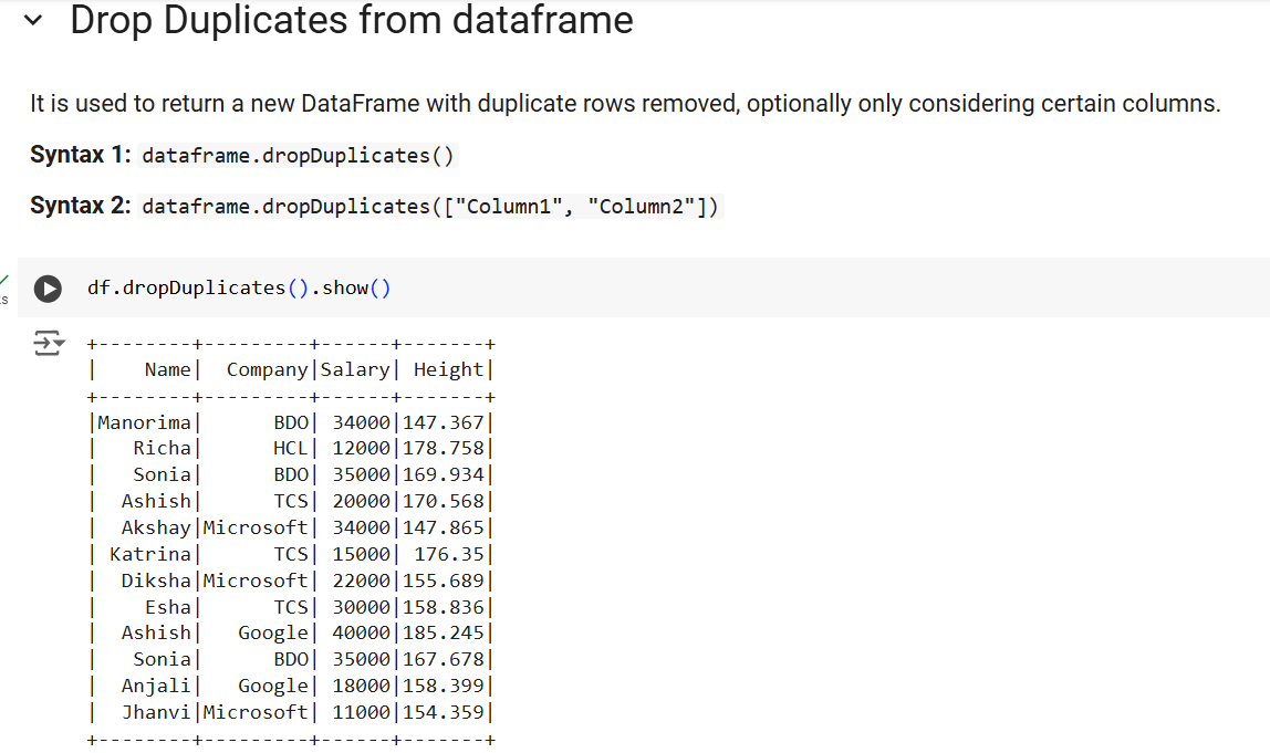 Drop Duplicates from dataframe in PySpark Drop Duplicates from dataframe in PySpark