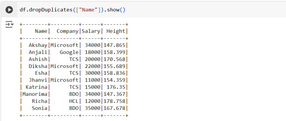 Drop Duplicates from dataframe in PySpark Drop Duplicates from dataframe in PySpark