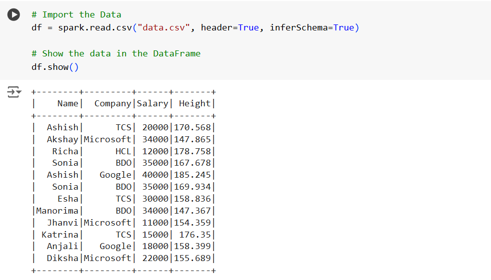 first() method in PySpark