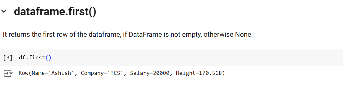 first() method in PySpark