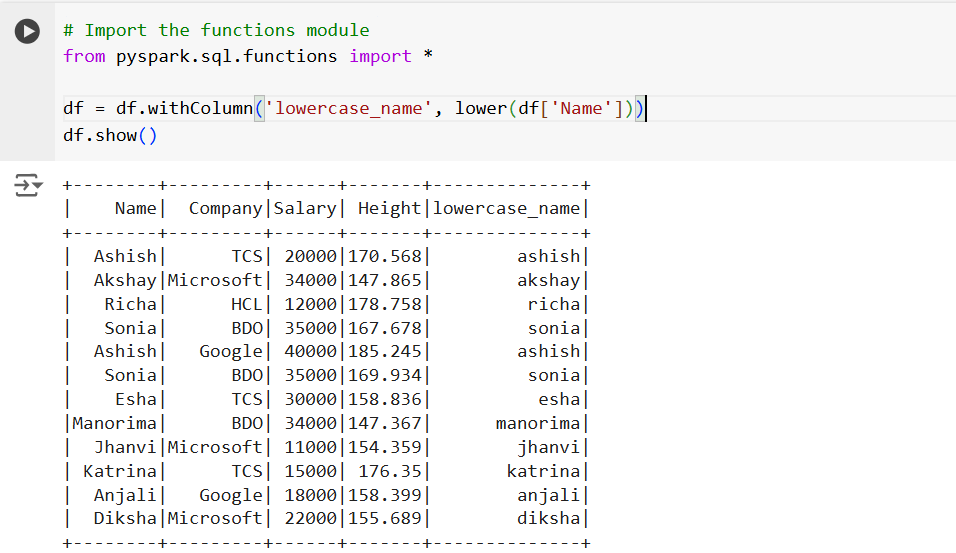 lower() method in PySpark
