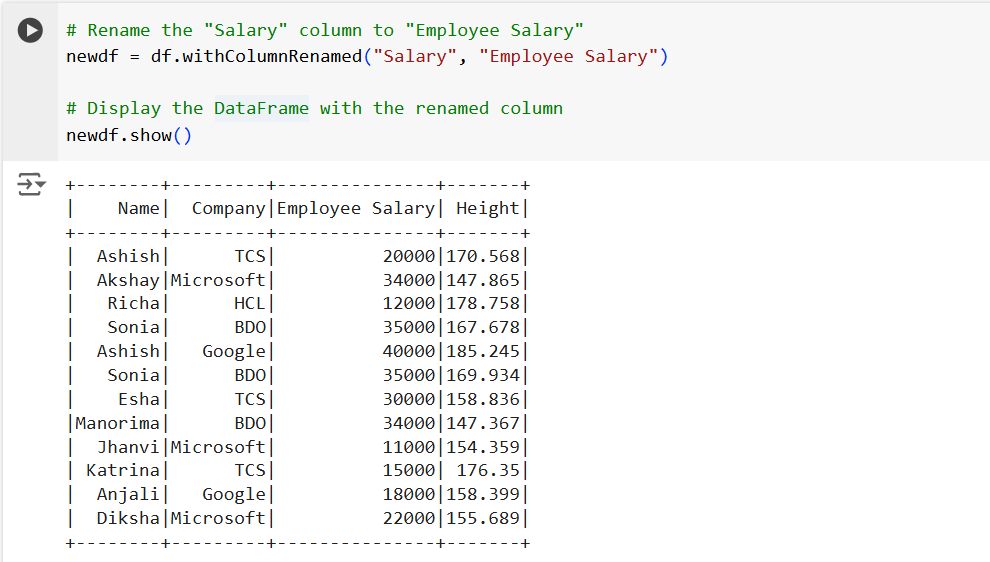 Rename column in PySpark Rename column in PySpark