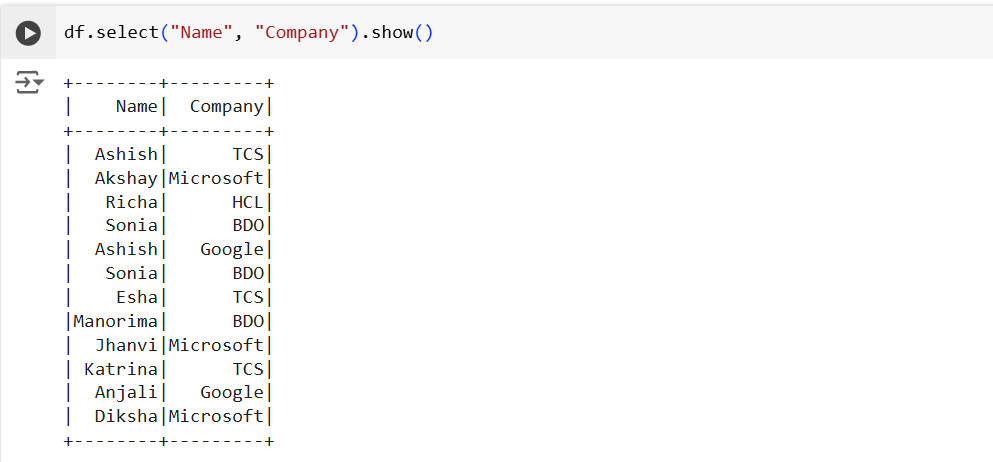 Select specific columns from dataframe in PySpark