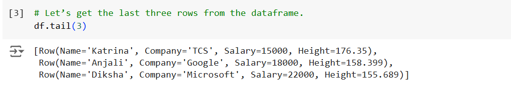 tail() method in PySpark