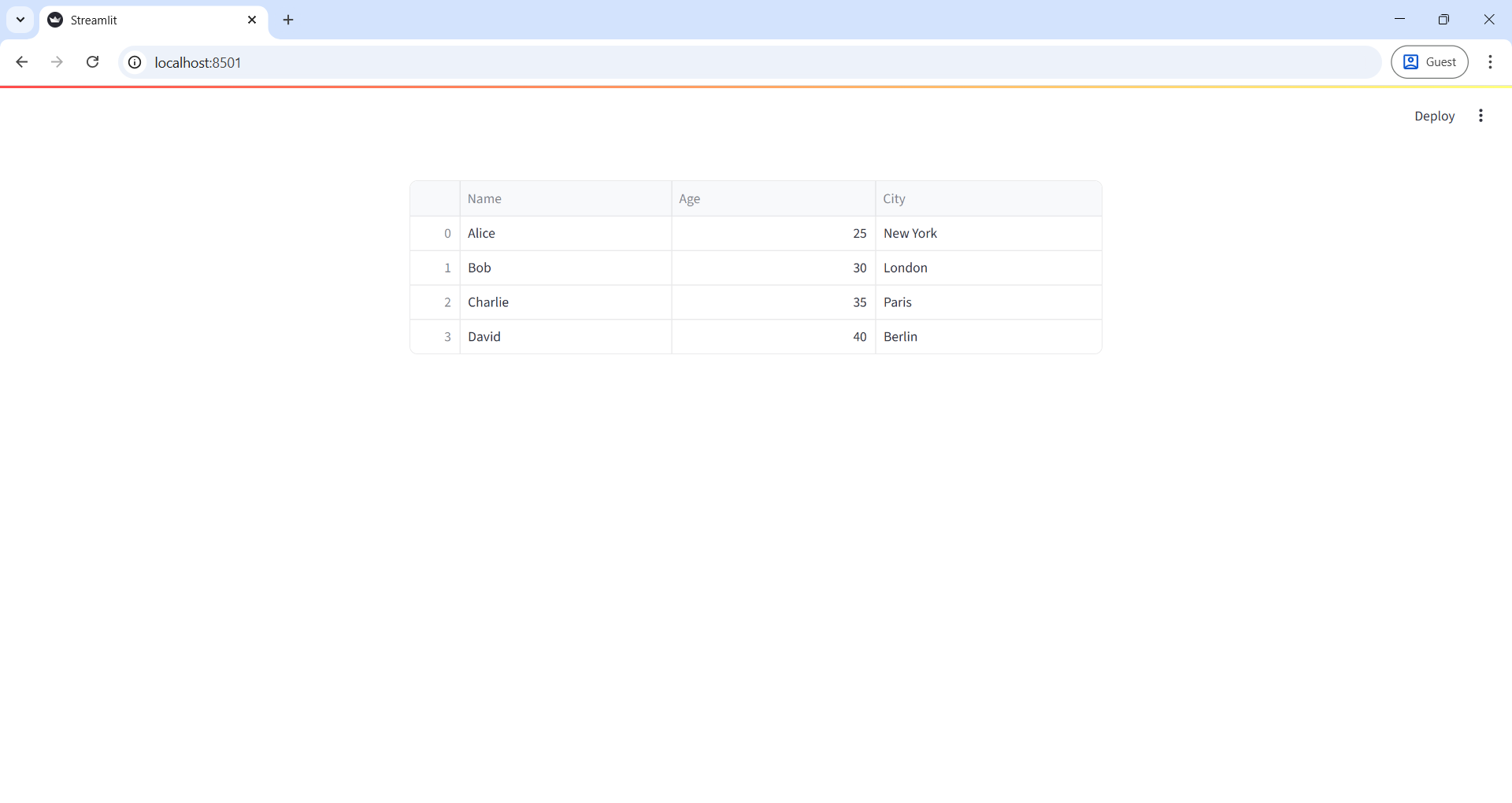 Dataframe in Streamlit