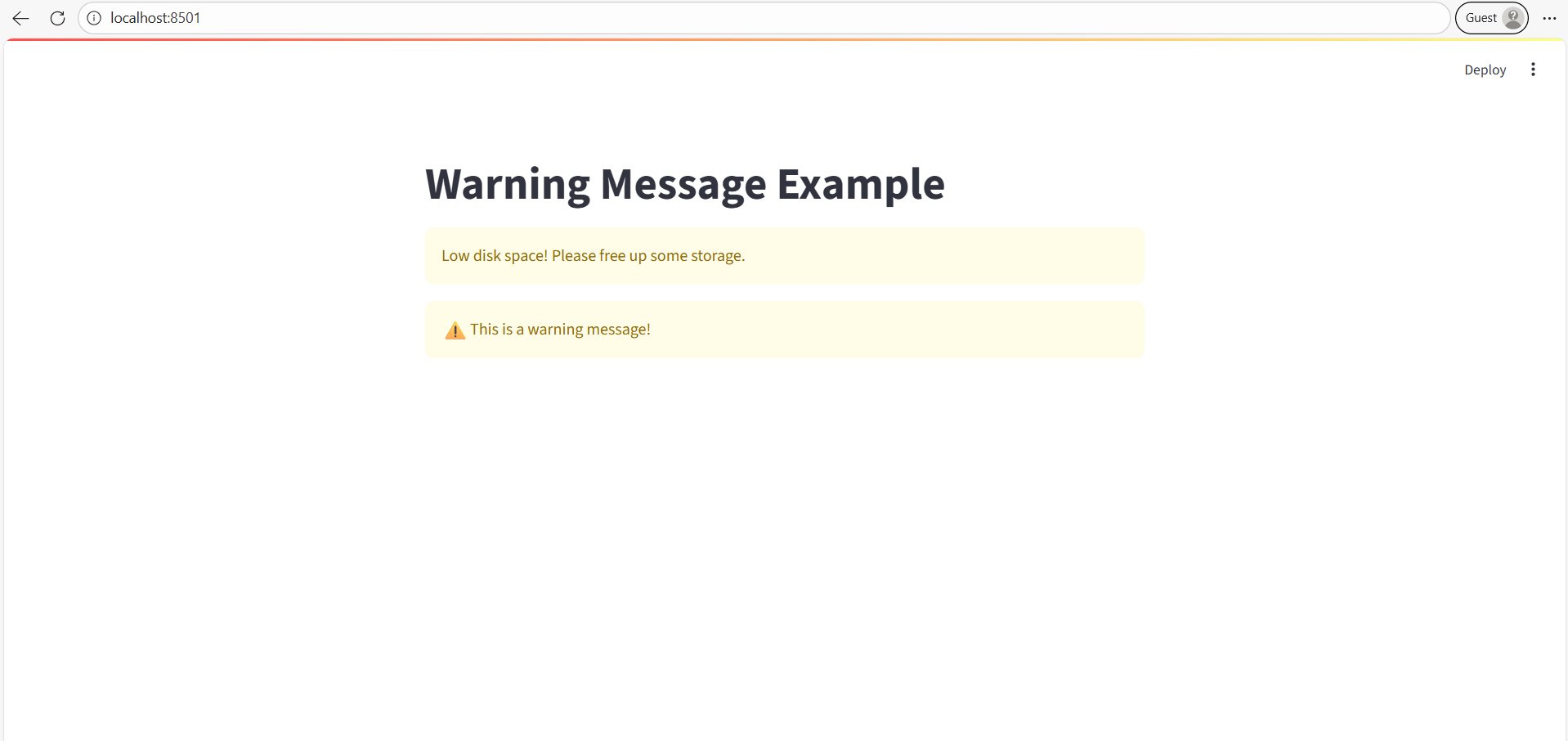 Warning in Streamlit